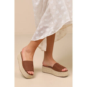 Lulus O'ahu 2 Cocoa Brown Suede Espadrille Platforms - Size 8.5